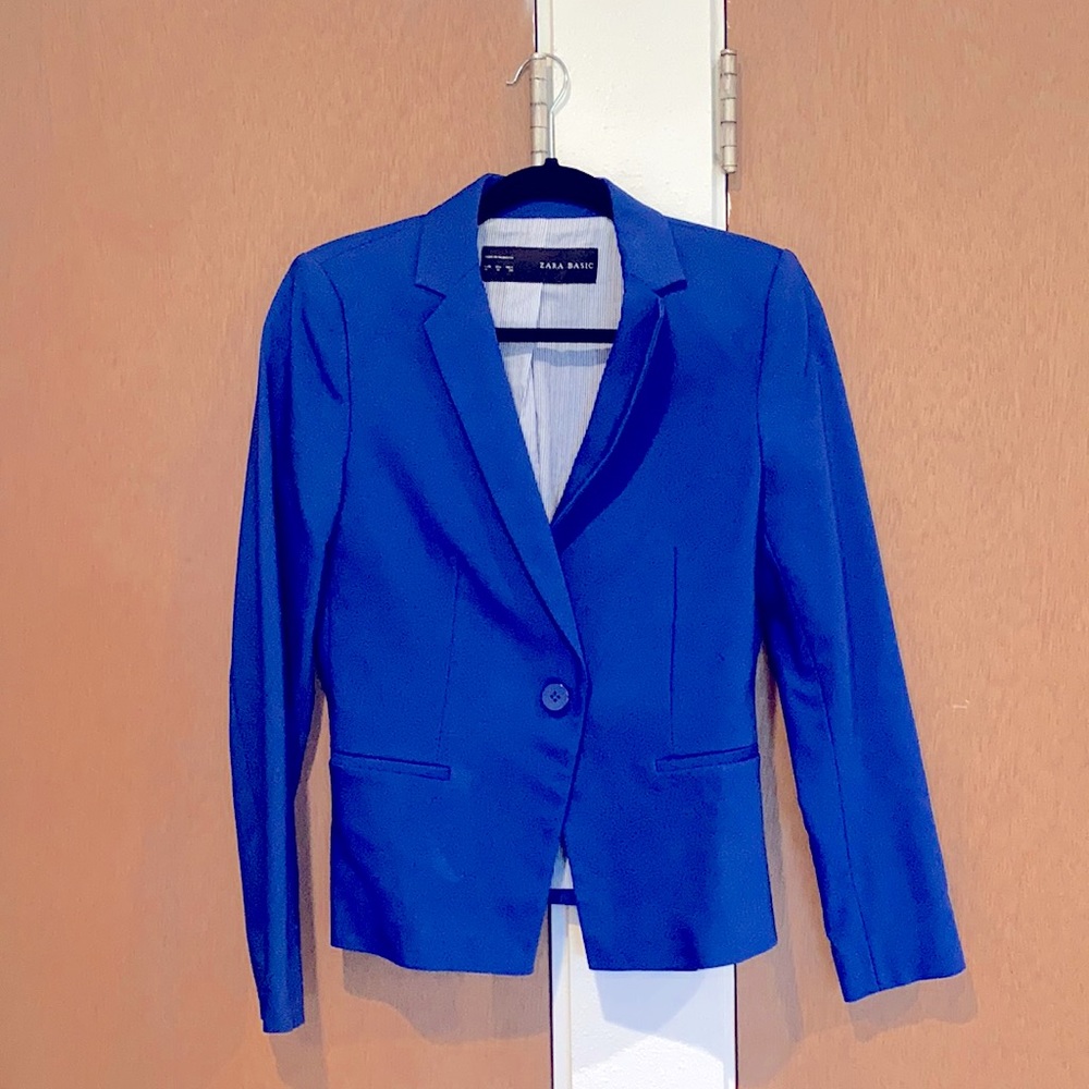 Zara Basic Structured Blue Blazer Sz M